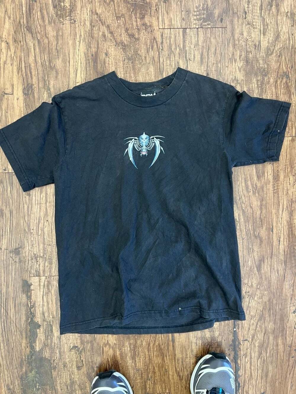 ODM Vintage 2000s Cyber Spider Skull Web Graphic Black T-Shirt Medium